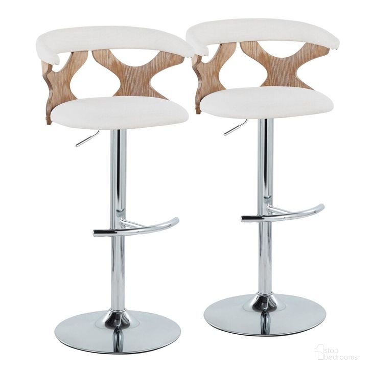 The appearance of Gardenia Adjustable Barstool Set of 2 In White and Chrome designed by Lumisource in the modern / contemporary interior design. This white and chrome piece of furniture  was selected by 1StopBedrooms from Gardenia Collection to add a touch of cosiness and style into your home. Sku: BS-GARDFB-RT2 CHRWWCR2. Material: Wood. Product Type: Barstool. Image1