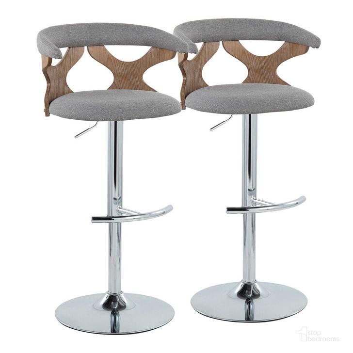 The appearance of Gardenia Adjustable Barstool Set of 2 In White and Chrome designed by Lumisource in the modern / contemporary interior design. This gray piece of furniture  was selected by 1StopBedrooms from Gardenia Collection to add a touch of cosiness and style into your home. Sku: BS-GARDFB-RT2 CHRWWLGY2. Material: Wood. Product Type: Barstool. Image1