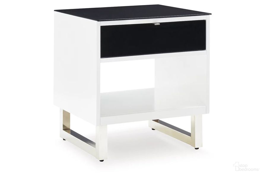 The appearance of Gardoni End Table In White And Black designed by Signature Design by Ashley in the modern / contemporary interior design. This white/black piece of furniture  was selected by 1StopBedrooms from Gardoni Collection to add a touch of cosiness and style into your home. Sku: T756-3. Material: Wood. Product Type: End Table. Image1