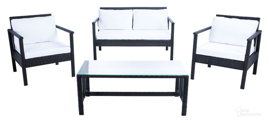 The appearance of Garnen 4 Pc Living Set in Black and White designed by Safavieh in the modern / contemporary interior design. This black and white piece of furniture  was selected by 1StopBedrooms from Garnen Collection to add a touch of cosiness and style into your home. Sku: PAT7714A. Material: Steel. Product Type: Outdoor Set. Image1