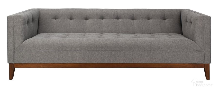 The appearance of Garnet Linen Tufted Sofa In Light Grey designed by Safavieh Couture in the modern / contemporary interior design. This light grey piece of furniture  was selected by 1StopBedrooms from Garnet Collection to add a touch of cosiness and style into your home. Sku: SFV4738A. Material: Wood. Product Type: Sofa. Image1
