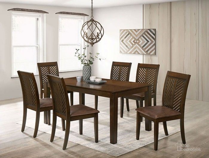 The appearance of Garnett Walnut Dining Room Set designed by Furniture of America in the transitional interior design. This brown piece of furniture  was selected by 1StopBedrooms from Garnett Collection to add a touch of cosiness and style into your home. Sku: CM3490T;CM3490SC-2PK. Material: Wood. Product Type: Dining Room Set. Size: 35". Image1