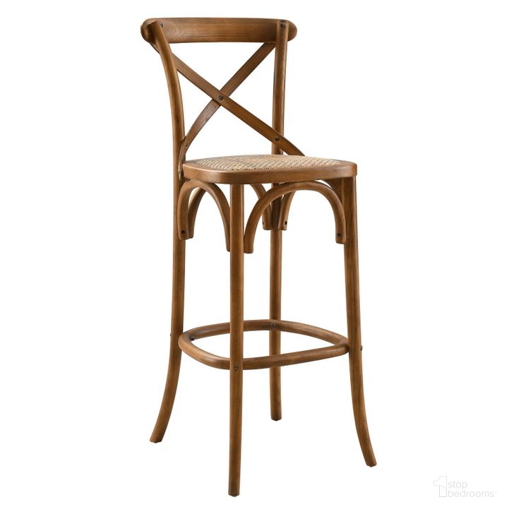 The appearance of Gear Walnut Bar Stool designed by Modway in the modern / contemporary interior design. This walnut piece of furniture  was selected by 1StopBedrooms from Gear Collection to add a touch of cosiness and style into your home. Sku: EEI-5668-WAL. Material: Wood. Product Type: Barstool. Image1