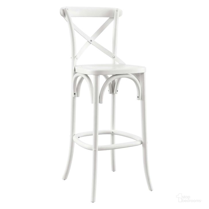 The appearance of Gear White Bar Stool EEI-5563-WHI designed by Modway in the modern / contemporary interior design. This white piece of furniture  was selected by 1StopBedrooms from Gear Collection to add a touch of cosiness and style into your home. Sku: EEI-5563-WHI. Material: Wood. Product Type: Barstool. Image1