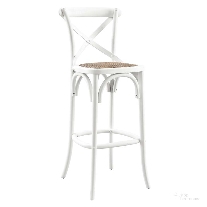 The appearance of Gear White Bar Stool designed by Modway in the modern / contemporary interior design. This white piece of furniture  was selected by 1StopBedrooms from Gear Collection to add a touch of cosiness and style into your home. Sku: EEI-5668-WHI. Material: Wood. Product Type: Barstool. Image1