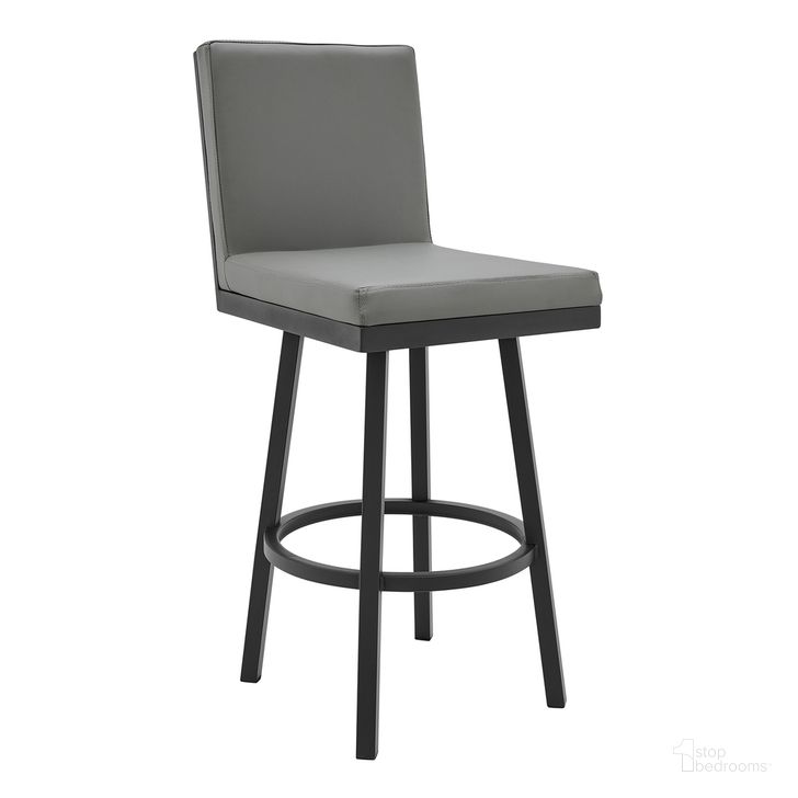 The appearance of Gem 26 Inch Swivel Modern Black Metal and Gray Faux Leather Bar and Counter Stool designed by Armen Living in the modern / contemporary interior design. This gray piece of furniture  was selected by 1StopBedrooms from Gem Collection to add a touch of cosiness and style into your home. Sku: LCGEBABLGR26. Product Type: Barstool. Material: Stainless Steel. Image1