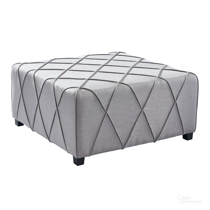 The appearance of Gemini Contemporary Ottoman In Silver Linen with Piping Accents and Wood Legs designed by Armen Living in the modern / contemporary interior design. This silver piece of furniture  was selected by 1StopBedrooms from Gemini Collection to add a touch of cosiness and style into your home. Sku: LCGMOTSLV. Product Type: Ottoman. Material: MDF. Image1