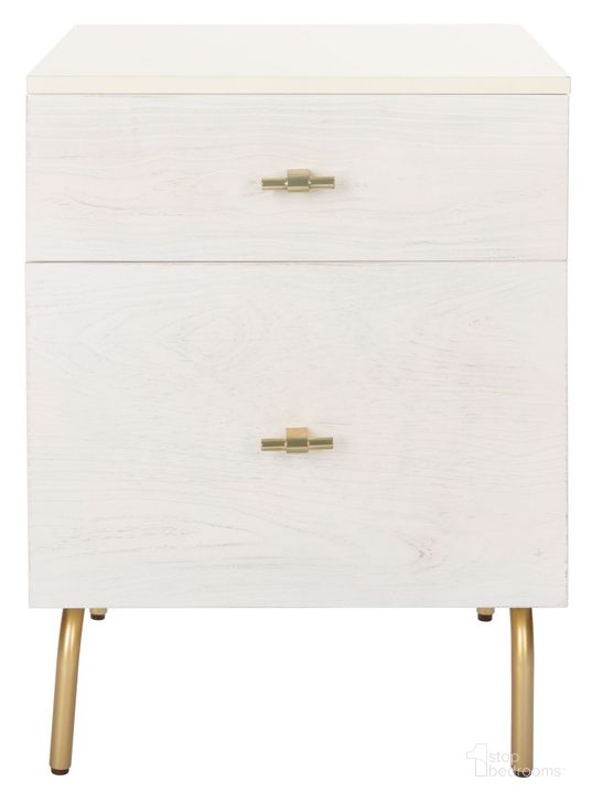 The appearance of Genevieve 2 Drawer Nightstand in Cream designed by Safavieh in the modern / contemporary interior design. This cream piece of furniture  was selected by 1StopBedrooms from Genevieve Collection to add a touch of cosiness and style into your home. Sku: NST5002E. Material: Wood. Product Type: Nightstand. Image1