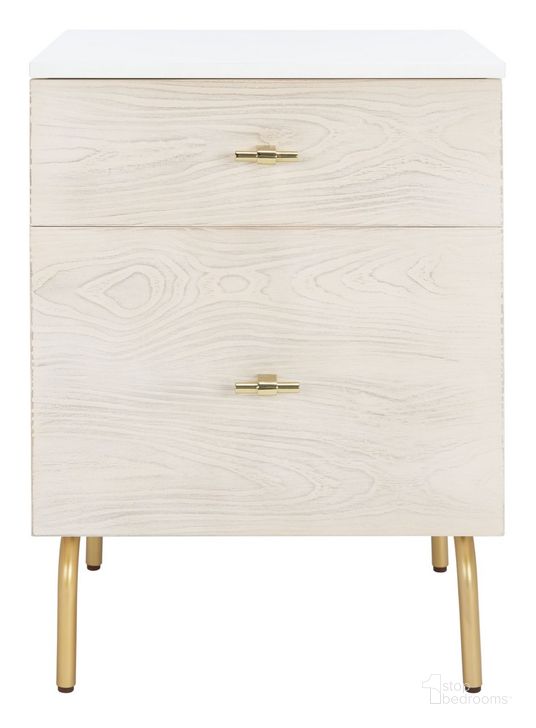 The appearance of Genevieve 2 Drawer Nightstand in White Wash designed by Safavieh in the modern / contemporary interior design. This white wash piece of furniture  was selected by 1StopBedrooms from Genevieve Collection to add a touch of cosiness and style into your home. Sku: NST5002D. Material: Wood. Product Type: Nightstand. Image1