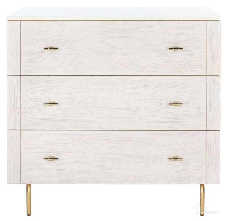 The appearance of Genevieve 3 Drawer Dresser in Cream designed by Safavieh in the modern / contemporary interior design. This cream piece of furniture  was selected by 1StopBedrooms from Genevieve Collection to add a touch of cosiness and style into your home. Sku: DRS5000E. Material: Wood. Product Type: Dresser. Image1