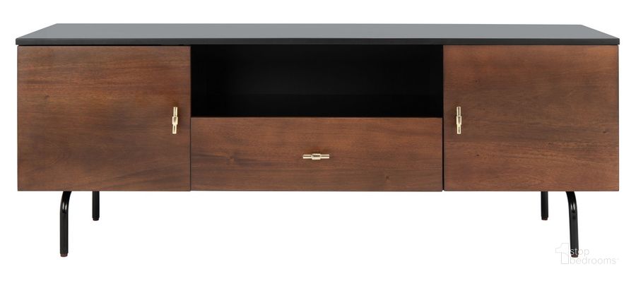 The appearance of Genevieve Media Stand in Walnut and Black designed by Safavieh in the modern / contemporary interior design. This walnut and black piece of furniture  was selected by 1StopBedrooms from Genevieve Collection to add a touch of cosiness and style into your home. Sku: MED5000F. Material: Wood. Product Type: TV Stand. Image1