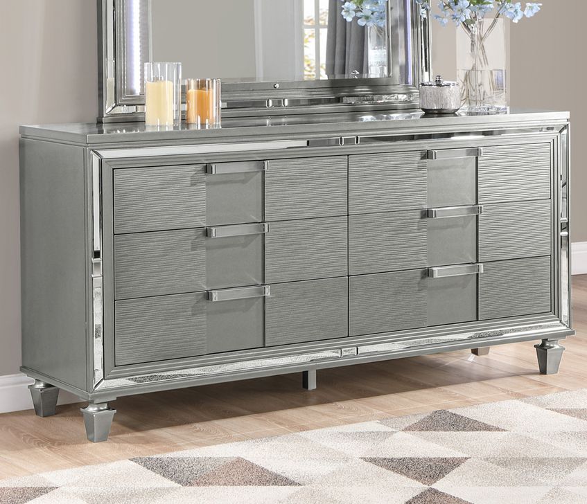 The appearance of Genoa Dresser In Gunmetal Gray designed by Glory in the modern / contemporary interior design. This gray piece of furniture  was selected by 1StopBedrooms from Genoa Collection to add a touch of cosiness and style into your home. Sku: G05702-D. Material: Wood. Product Type: Dresser. Image1