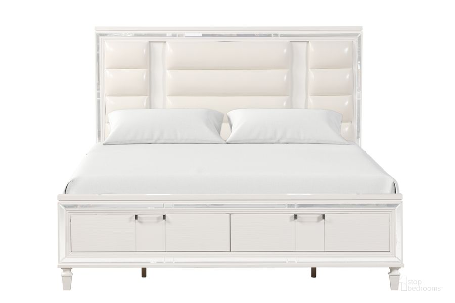 The appearance of Genoa King Bed In White designed by Glory in the modern / contemporary interior design. This white piece of furniture  was selected by 1StopBedrooms from Genoa Collection to add a touch of cosiness and style into your home. Sku: G05790A-KB. Material: Wood. Product Type: Bed. Bed Size: King. Image1