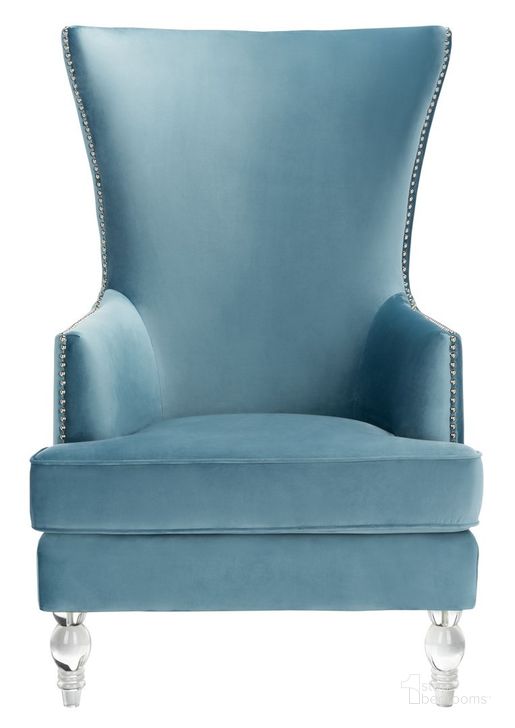 The appearance of Geode Modern Wingback Chair In Light Blue designed by Safavieh Couture in the modern / contemporary interior design. This light blue piece of furniture  was selected by 1StopBedrooms from Geode Collection to add a touch of cosiness and style into your home. Sku: SFV4745B. Material: Wood. Product Type: Accent Chair. Image1