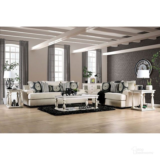 The appearance of Germaine Living Room Set In Ivory designed by Furniture of America in the transitional interior design. This ivory piece of furniture  was selected by 1StopBedrooms from Germaine Collection to add a touch of cosiness and style into your home. Sku: SM1283-SF;SM1283-LV. Material: Wood. Product Type: Living Room Set. Image1