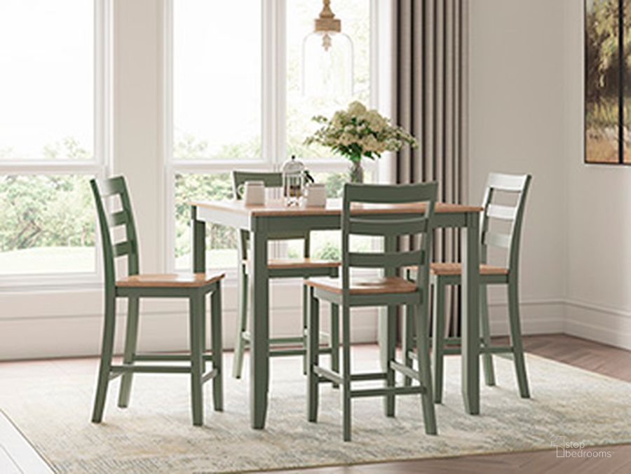 The appearance of Gesthaven 5-Piece Dining Room Set In Natural and Green designed by Signature Design by Ashley in the transitional interior design. This natural and green piece of furniture  was selected by 1StopBedrooms from Gesthaven Collection to add a touch of cosiness and style into your home. Sku: D401-223. Product Type: Dining Room Set.