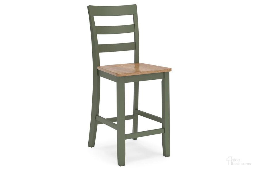 The appearance of Gesthaven Counter Height Barstool Set of 2 In Natural and Green designed by Signature Design by Ashley in the transitional interior design. This natural and green piece of furniture  was selected by 1StopBedrooms from Gesthaven Collection to add a touch of cosiness and style into your home. Sku: D401-124. Product Type: Barstool.