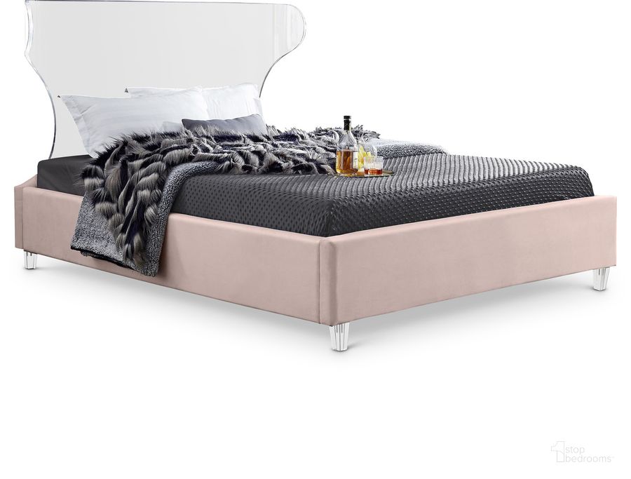 The appearance of Ghost Velvet King Bed In Pink designed by Meridian in the modern / contemporary interior design. This pink velvet piece of furniture  was selected by 1StopBedrooms from Ghost Collection to add a touch of cosiness and style into your home. Sku: GhostPink-K-1;GhostPink-K-2. Bed Type: Platform Bed. Material: Wood. Product Type: Platform Bed. Bed Size: King. Image1