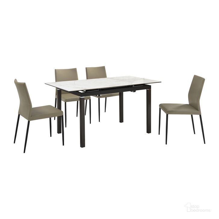 The appearance of Giana Kash 5 Piece Extendable Dining Set with Faux Leather Chairs In Gray designed by Armen Living in the modern / contemporary interior design. This gray piece of furniture  was selected by 1StopBedrooms from Giana Collection to add a touch of cosiness and style into your home. Sku: LCKASITAGRYBLK;LCKASITAGRYBLK;LCGIDIGRBLKTOP;LCGIDIGRBLKBA. Material: Steel. Product Type: Dining Room Set. Image1