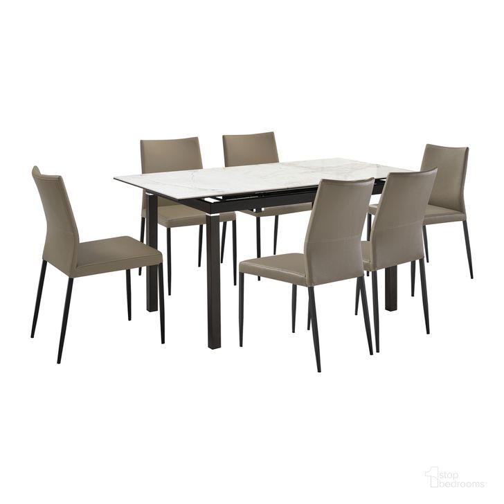 The appearance of Giana Kash 7 Piece Extendable Dining Set with Faux Leather Chairs In Gray designed by Armen Living in the modern / contemporary interior design. This gray piece of furniture  was selected by 1StopBedrooms from Giana Collection to add a touch of cosiness and style into your home. Sku: LCKASITAGRYBLK;LCKASITAGRYBLK;LCKASITAGRYBLK;LCGIDIGRBLKTOP;
LCGIDIGRBLKBA. Material: Steel. Product Type: Dining Room Set. Image1