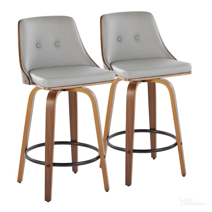 The appearance of Gianna 26 Inch Fixed Height Counter Stool Set of 2 In Walnut and Black designed by Lumisource in the transitional interior design. This walnut and black piece of furniture  was selected by 1StopBedrooms from Gianna Collection to add a touch of cosiness and style into your home. Sku: B26-GNNPU-GRTZQ2 WLWLLGY2. Material: Wood. Product Type: Barstool. Image1