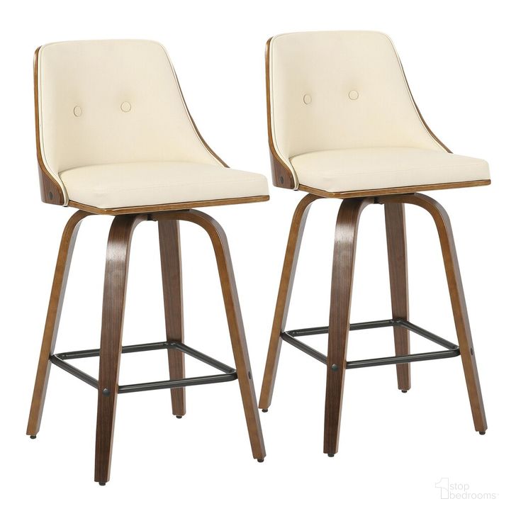 The appearance of Gianna Counter Stool Set of 2 In Cream designed by Lumisource in the transitional interior design. This cream piece of furniture  was selected by 1StopBedrooms from Gianna Collection to add a touch of cosiness and style into your home. Sku: B26-GNN2-SWVX WLCR2. Material: Wood. Product Type: Barstool. Image1