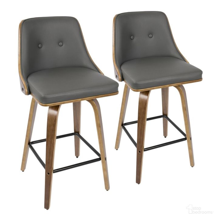 The appearance of Gianna Counter Stool Set of 2 In Grey designed by Lumisource in the transitional interior design. This grey piece of furniture  was selected by 1StopBedrooms from Gianna Collection to add a touch of cosiness and style into your home. Sku: B26-GNN2-SWVX WLGY2. Material: Wood. Product Type: Barstool. Image1