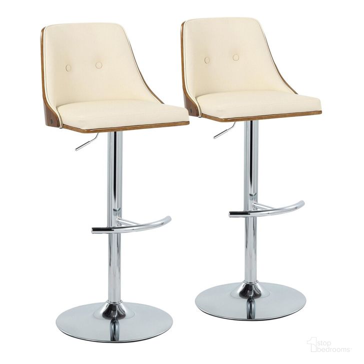 The appearance of Gianna Adjustable Barstool Set of 2 In Walnut and Chrome designed by Lumisource in the transitional interior design. This walnut/chrome piece of furniture  was selected by 1StopBedrooms from Gianna Collection to add a touch of cosiness and style into your home. Sku: BS-GNNPU-RT2 CHRWLCR2. Material: Wood. Product Type: Barstool. Image1