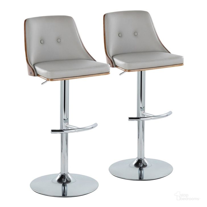 The appearance of Gianna Adjustable Barstool Set of 2 In Walnut and Chrome designed by Lumisource in the transitional interior design. This gray piece of furniture  was selected by 1StopBedrooms from Gianna Collection to add a touch of cosiness and style into your home. Sku: BS-GNNPU-RT2 CHRWLLGY2. Material: Wood. Product Type: Barstool. Image1