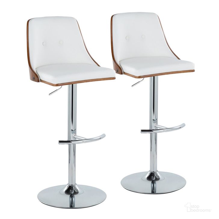 The appearance of Gianna Adjustable Barstool Set of 2 In Walnut and Chrome designed by Lumisource in the transitional interior design. This white and chrome piece of furniture  was selected by 1StopBedrooms from Gianna Collection to add a touch of cosiness and style into your home. Sku: BS-GNNPU-RT2 CHRWLW2. Material: Wood. Product Type: Barstool. Image1