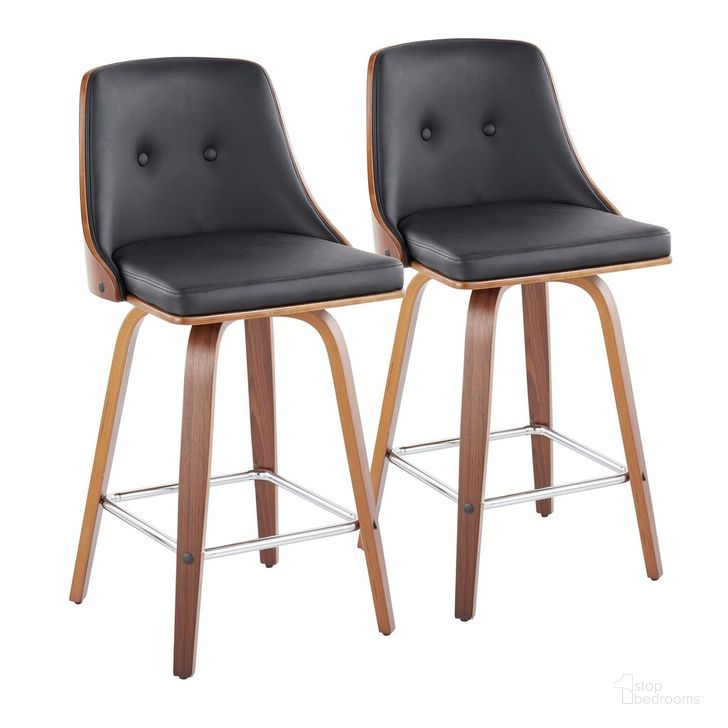 The appearance of Gianna Fixed Height Counter Stool Set of 2 In Black designed by Lumisource in the transitional interior design. This black piece of furniture  was selected by 1StopBedrooms from Gianna Collection to add a touch of cosiness and style into your home. Sku: B26-GNNPU-GRTZS2 WLWLBK2. Material: Wood. Product Type: Barstool. Image1