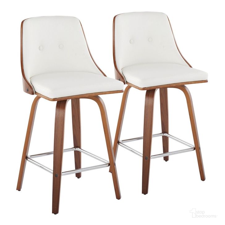 The appearance of Gianna Fixed Height Counter Stool Set of 2 In White designed by Lumisource in the transitional interior design. This white piece of furniture  was selected by 1StopBedrooms from Gianna Collection to add a touch of cosiness and style into your home. Sku: B26-GNNPU-GRTZS2 WLWLW2. Material: Wood. Product Type: Barstool. Image1