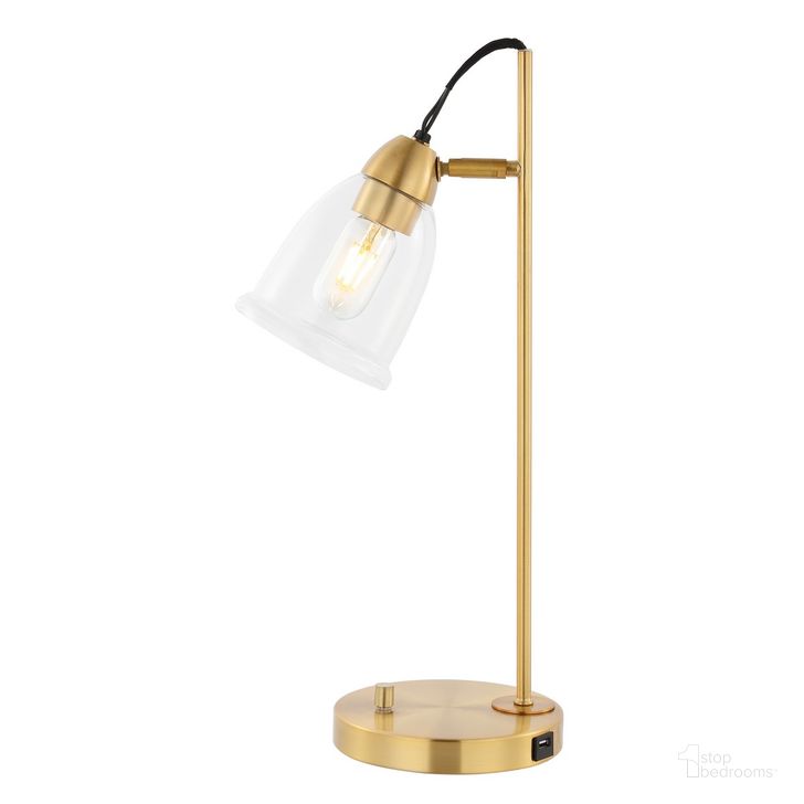 The appearance of Gibson 22 Inch Gold Iron Table Lamp with Usb Port designed by Safavieh in the modern / contemporary interior design. This white and gold piece of furniture  was selected by 1StopBedrooms from Gibson Collection to add a touch of cosiness and style into your home. Sku: TBL4185A-U. Material: Metal. Product Type: Table Lamp. Image1