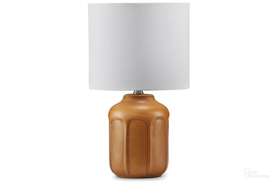 The appearance of Gierburg Table Lamp In Ochre designed by Signature Design by Ashley in the modern / contemporary interior design. This ochre piece of furniture  was selected by 1StopBedrooms from Gierburg Collection to add a touch of cosiness and style into your home. Sku: L180204. Material: Ceramic. Product Type: Table Lamp. Image1