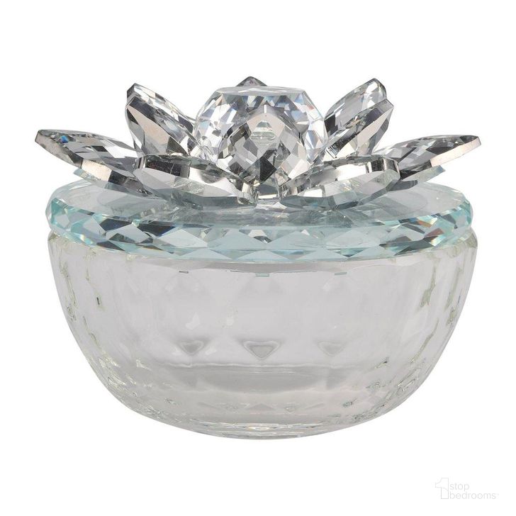 The appearance of Glass Trinket Box Clear With Silver Lotus Top designed by Sagebrook in the glam interior design. This silver piece of furniture  was selected by 1StopBedrooms from  to add a touch of cosiness and style into your home. Sku: 13212-04. Material: Glass. Product Type: Box. Image1
