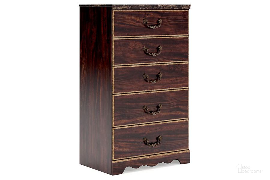 The appearance of Glosmount Two-Tone Five Drawer Chest designed by Signature Design by Ashley in the traditional interior design. This two-tone piece of furniture  was selected by 1StopBedrooms from Glosmount Collection to add a touch of cosiness and style into your home. Sku: B1055-245. Product Type: Chest. Image1