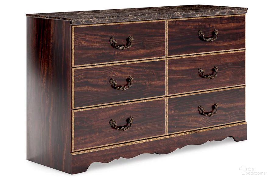 The appearance of Glosmount Two-Tone Six Drawer Dresser designed by Signature Design by Ashley in the traditional interior design. This two-tone piece of furniture  was selected by 1StopBedrooms from Glosmount Collection to add a touch of cosiness and style into your home. Sku: B1055-231. Product Type: Dresser. Image1