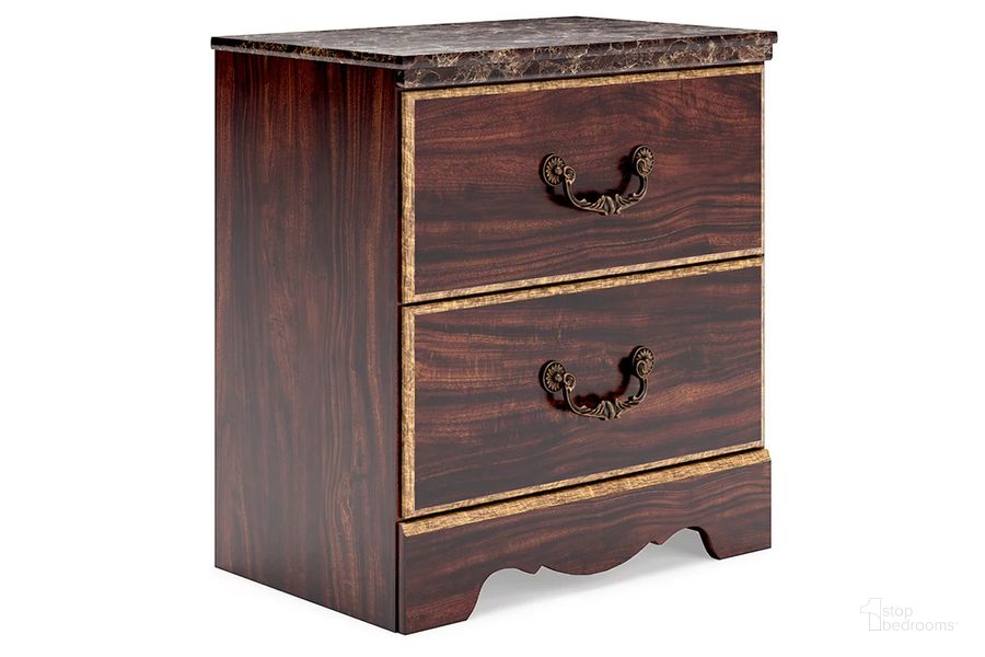 The appearance of Glosmount Two-Tone Two Drawer Night Stand designed by Signature Design by Ashley in the traditional interior design. This two-tone piece of furniture  was selected by 1StopBedrooms from Glosmount Collection to add a touch of cosiness and style into your home. Sku: B1055-92. Product Type: Nightstand. Image1