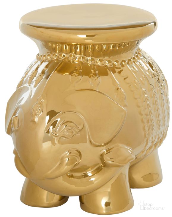 The appearance of Gold Glazed Ceramic Elephant Stool designed by Safavieh in the modern / contemporary interior design. This gold piece of furniture  was selected by 1StopBedrooms from Safavieh ACS Collection to add a touch of cosiness and style into your home. Sku: ACS4501D. Product Type: Stool. Image1