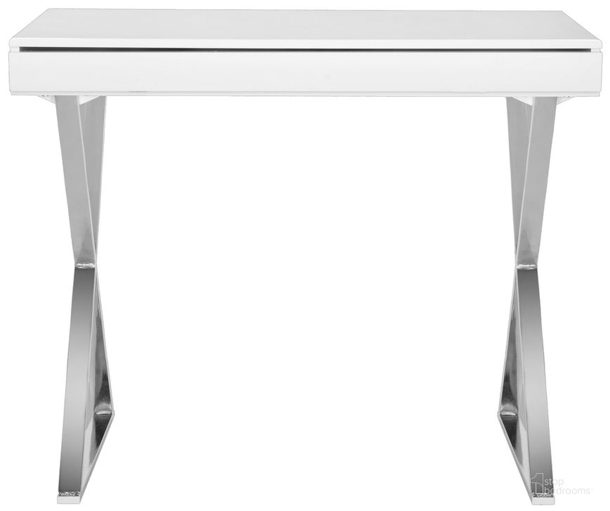 The appearance of Gordon White and Chrome Desk designed by Safavieh in the modern / contemporary interior design. This white and chrome piece of furniture  was selected by 1StopBedrooms from Gordon Collection to add a touch of cosiness and style into your home. Sku: FOX2217A. Product Type: Desk. Material: Iron. Image1