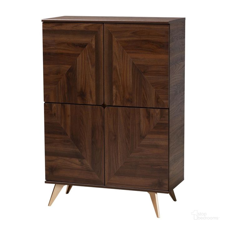 The appearance of Graceland Wood Shoe Cabinet In Walnut Brown and Gold designed by Baxton Studio in the transitional interior design. This brown/gold piece of furniture  was selected by 1StopBedrooms from Graceland Collection to add a touch of cosiness and style into your home. Sku: LV45SC4515WI-CLB-Shoe Cabinet. Material: Wood. Product Type: Shoe Cabinet. Image1