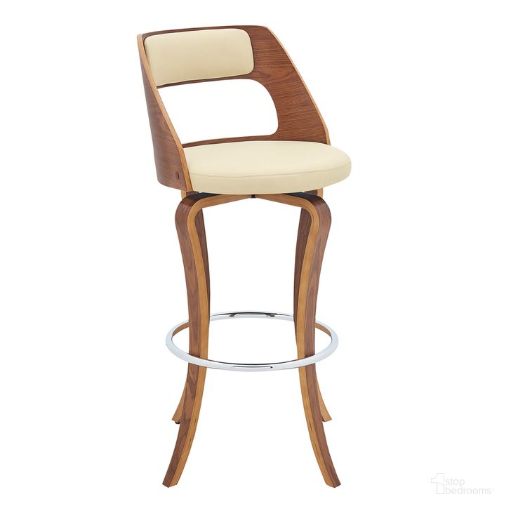 The appearance of Grady 29 Inch Swivel Cream Faux Leather and Walnut Wood Bar Stool designed by Armen Living in the transitional interior design. This cream piece of furniture  was selected by 1StopBedrooms from Grady Collection to add a touch of cosiness and style into your home. Sku: LCGRBAWACR30. Material: Wood. Product Type: Barstool. Image1