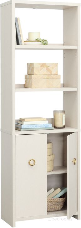 The appearance of Grand Coast Bookcase With Doors In Dove Linen designed by Sauder in the transitional interior design. This dove linen piece of furniture  was selected by 1StopBedrooms from Grand Coast Collection to add a touch of cosiness and style into your home. Sku: 433247. Product Type: Bookcase. Material: Engineered Wood. Image1