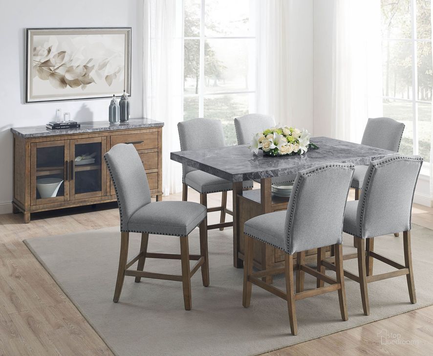 The appearance of Grayson Driftwood and Gray Marble Counter Height Dining Room Set designed by Steve Silver in the traditional interior design. This brown and gray piece of furniture  was selected by 1StopBedrooms from Grayson Collection to add a touch of cosiness and style into your home. Sku: GS600CTB;GS600GMT;GS600CCG. Material: Marble. Product Type: Dining Room Set. Image1