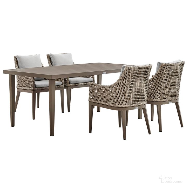 The appearance of Grenada 5 Piece Outdoor Dining Set In Gray designed by Armen Living in the modern / contemporary interior design. This gray piece of furniture  was selected by 1StopBedrooms from Grenada Collection to add a touch of cosiness and style into your home. Sku: LCGDDIGR;LCGDCHGR;LCGDCHGR. Material: Aluminum. Product Type: Outdoor Dining Set. Image1