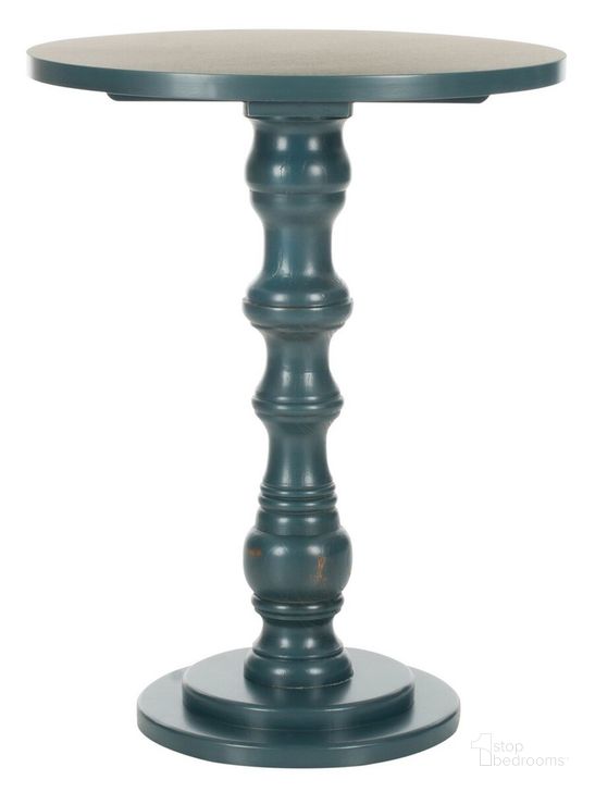 The appearance of Greta Steel Teal Round Top Accent Table designed by Safavieh in the modern / contemporary interior design. This dark teal piece of furniture  was selected by 1StopBedrooms from Greta Collection to add a touch of cosiness and style into your home. Sku: AMH6603C. Material: Wood. Product Type: Accent Table. Image1