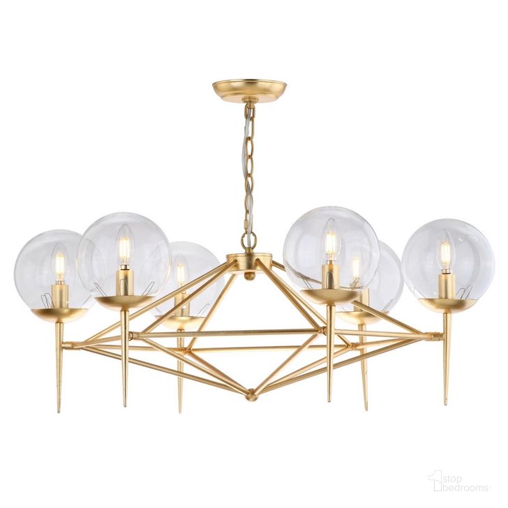 The appearance of Greyor Gold Chandelier designed by Safavieh in the modern / contemporary interior design. This gold piece of furniture  was selected by 1StopBedrooms from Safavieh CHA Collection to add a touch of cosiness and style into your home. Sku: CHA4001A. Product Type: Chandelier. Image1