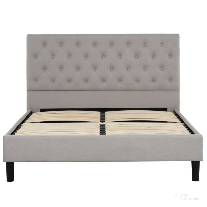The appearance of Griffintown Ellie Upholstered Queen Platform Bed In Grey designed by Primo International in the modern / contemporary interior design. This grey piece of furniture  was selected by 1StopBedrooms from Griffintown Collection to add a touch of cosiness and style into your home. Sku: 47164. Bed Type: Platform Bed. Material: Wood. Product Type: Platform Bed. Bed Size: Queen. Image1