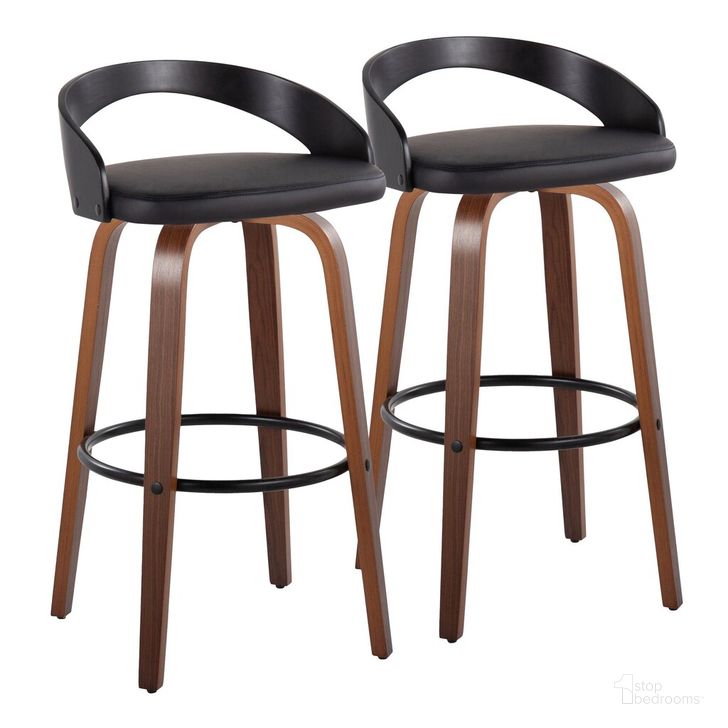 The appearance of Grotto 30 Inch Fixed Height Barstool Set of 2 In Walnut designed by Lumisource in the modern / contemporary interior design. This walnut piece of furniture  was selected by 1StopBedrooms from Grotto Collection to add a touch of cosiness and style into your home. Sku: B30-GROTTOPU-GRTZQ2 WLBKBK2. Material: Wood. Product Type: Barstool. Image1