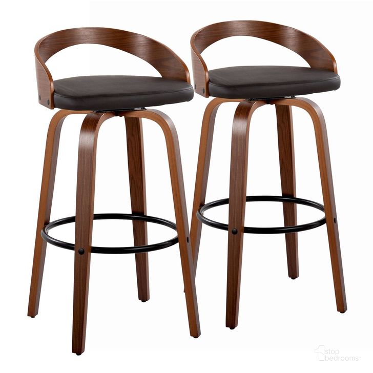 The appearance of Grotto 30 Inch Fixed Height Barstool Set of 2 In Walnut designed by Lumisource in the transitional interior design. This walnut piece of furniture  was selected by 1StopBedrooms from Grotto Collection to add a touch of cosiness and style into your home. Sku: B30-GROTTOPU-GRTZQ2 WLWLBN2. Material: Wood. Product Type: Barstool. Image1